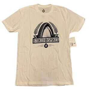 Stoked On Spokes White Cotton Blend Cycling Shirt Size Small